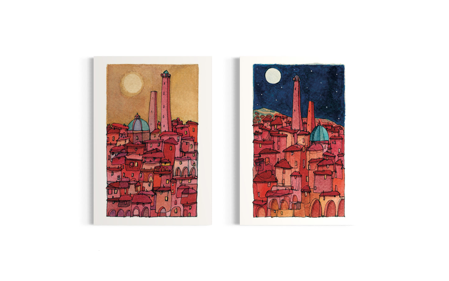 Due Torri serie acquerello | Cartoline illustrate